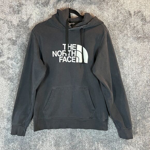 THE NORTH FACE Hoodie Mens Small Black Pullover Spell Out Logo Kangaroo Pocket - Picture 1 of 9